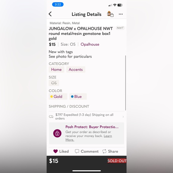 Jungalow x Opalhouse Round Metal Resin Gemstone Box - Gold Blue - Picture 4 of 4